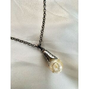 Sterling silver teardrop floating opal pendant necklace